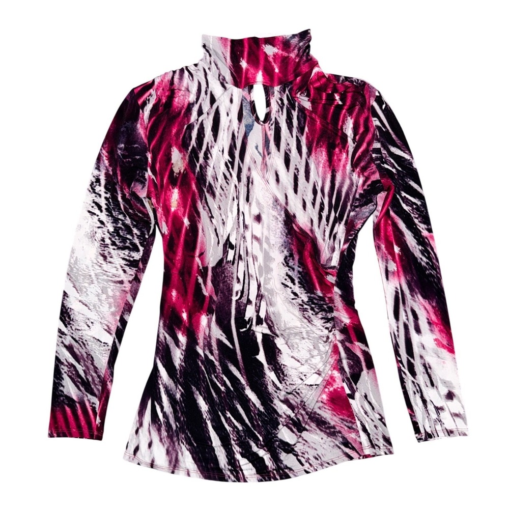 Cache Abstract Mock Neck Keyhole Blouse Y2K Indie Sleaze Artsy Maximalist